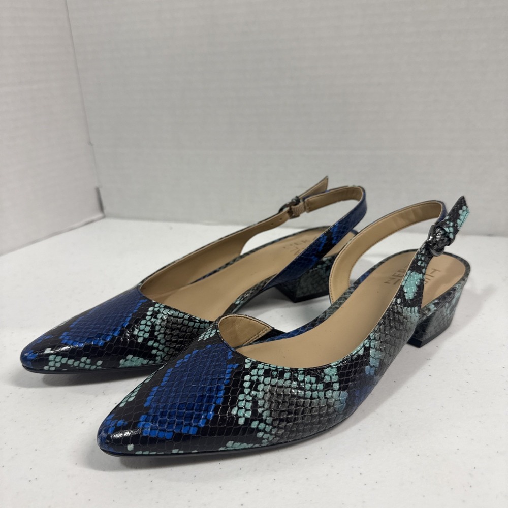 Naturalizer Women's Banks Slingback Pump Blue Multi Snake 7W NWOB